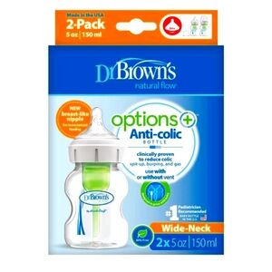 NEW Dr. Brown's Options+ Anti-Colic Wide-Neck 5 oz Bottles - 2 Pack